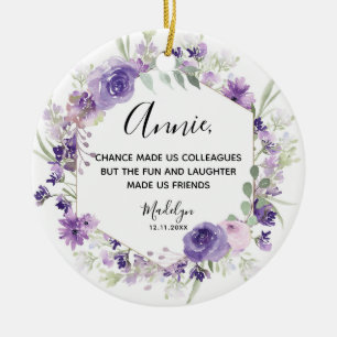 Geometric Floral Purple colleagues Christmas Ceramic Ornament