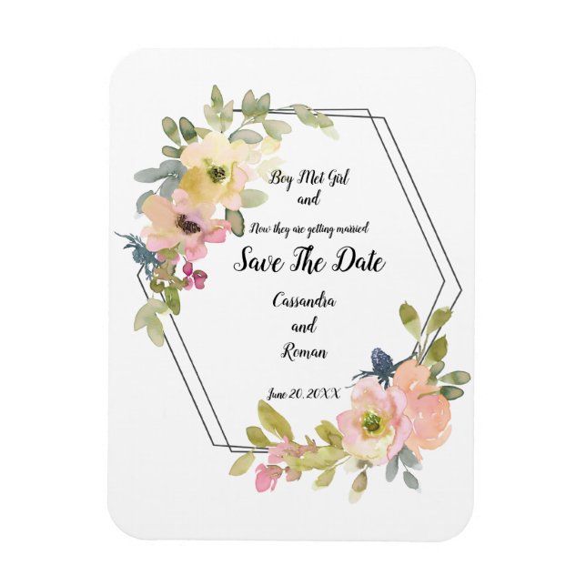 Geometric Floral Save The Date Magnet (Vertical)