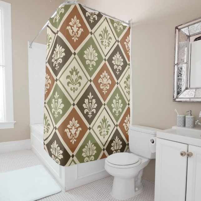Geometric Floral Shower Curtain (In Situ)