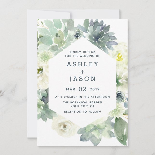 Geometric Floral Succulent Wedding Invitations (Front)