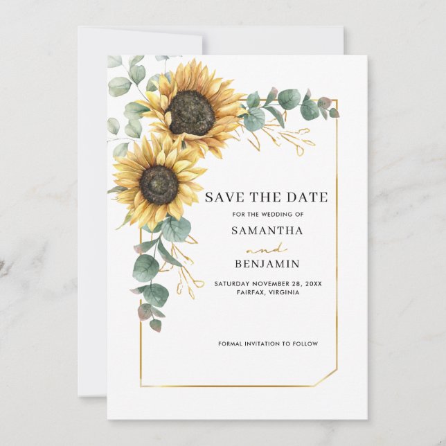Geometric Floral Sunflower Eucalyptus Save The Date (Front)