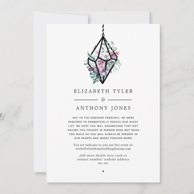 Geometric Floral Terrarium Reduced Guest List Announcement (Front)