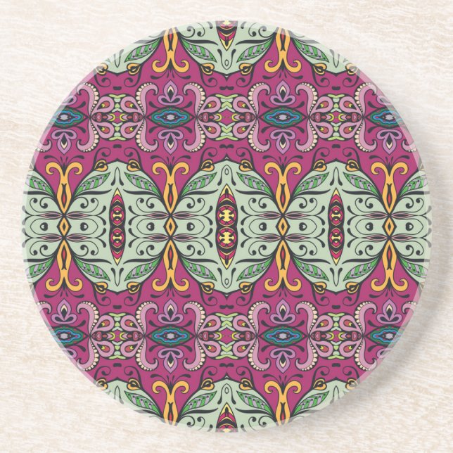 Geometric Floral Tribal Ethnic Doodle Coaster (Front)