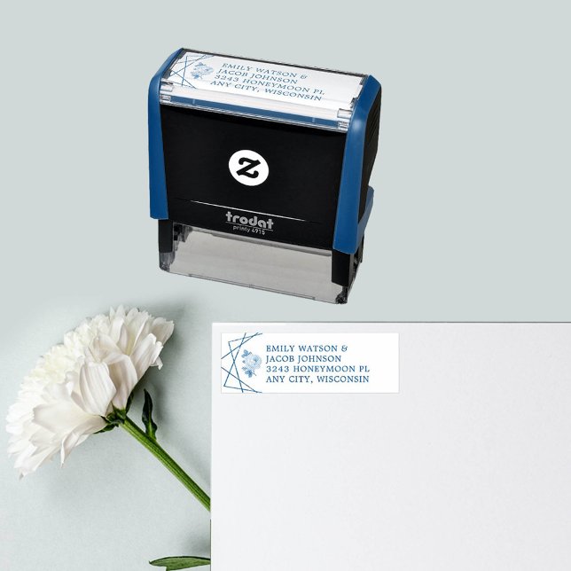 Geometric Floral Wedding Couple Address Self-inking Stamp (Geometric Floral Wedding Couple Address Self-inking Stamp)