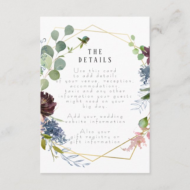 geometric floral wedding details information card (Front)