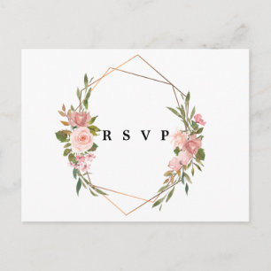 geometric floral wedding rsvp postcard rose gold