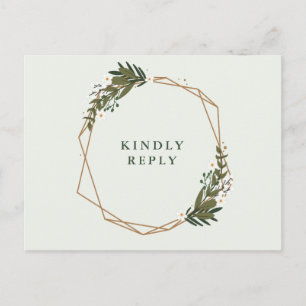 Geometric floral wreath wedding RSVP Postcard