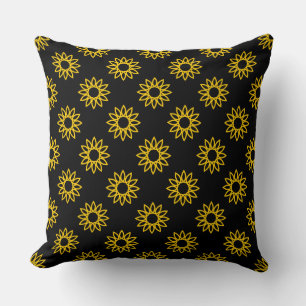 Geometric Flower 01 - Amber on Black Cushion