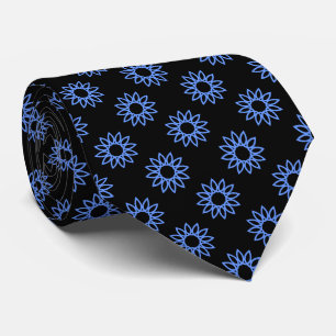 Geometric Flower 01 - Baby Blue on Black Tie