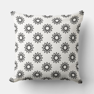Geometric Flower 01 - Black on White Cushion