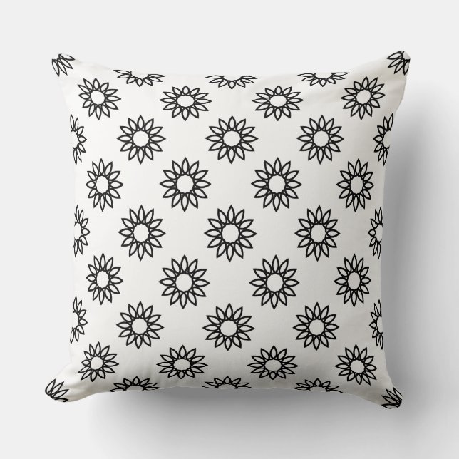 Geometric Flower 01 - Black on White Cushion (Front)