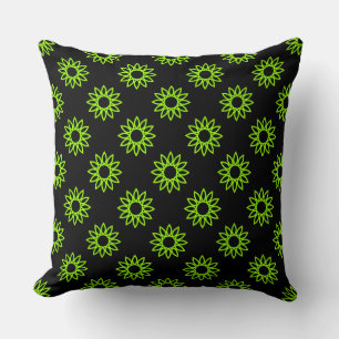 Geometric Flower 01 - Chartreuse on Black Cushion