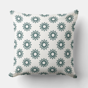 Geometric Flower 01 - Dark Green on White Cushion