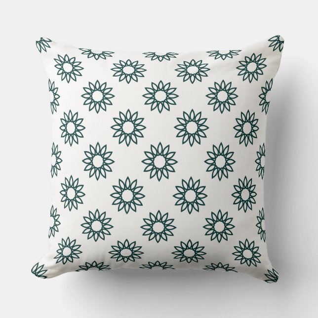 Geometric Flower 01 - Dark Green on White Cushion (Front)