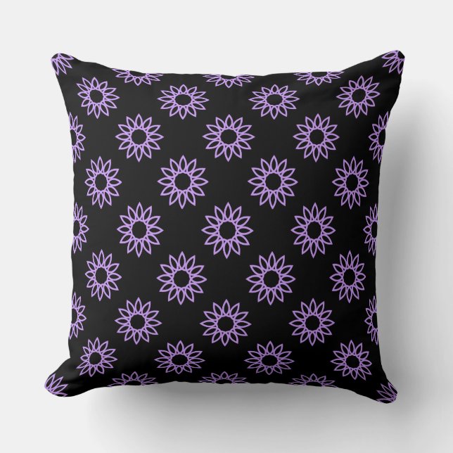 Geometric Flower 01 - Easter Purple on Black Cushion (Front)