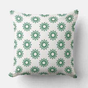 Geometric Flower 01 - Forest Green on White Cushion