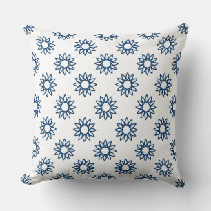 Geometric Flower 01 - Shibori Blue on White Cushion