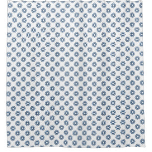 Geometric Flower 01 - Shibori Blue on White Shower Curtain