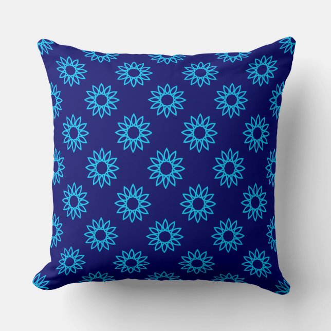 Geometric Flower 01 - Sky Blue on Deep Navy Cushion (Front)