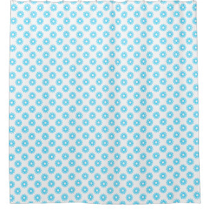 Geometric Flower 01 - Sky Blue on White Shower Curtain