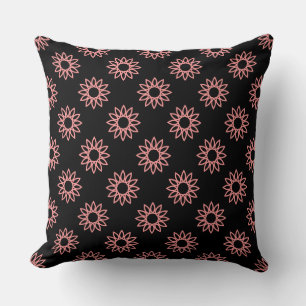 Geometric Flower 01 - Soft Pink on Black Cushion