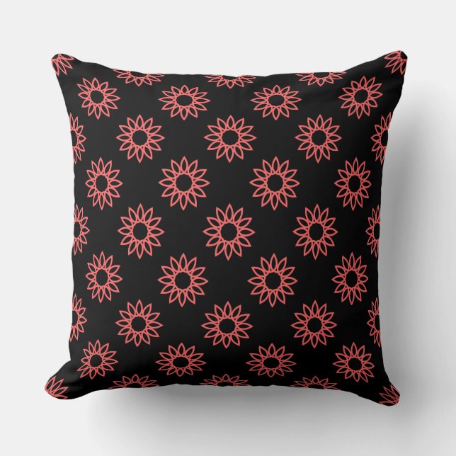 Geometric Flower 01 - Tropical Pink on Black Cushion (Front)