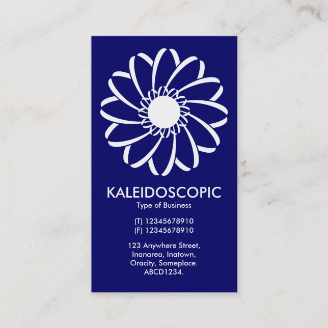 Geometric Flower 01 - White on Deep Navy Business Card (Front)
