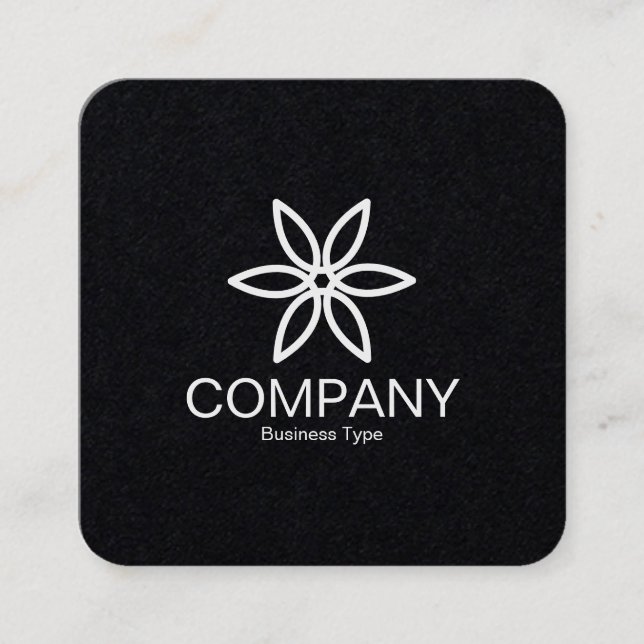 Geometric Flower 02 -  Black Square Business Card (Front)