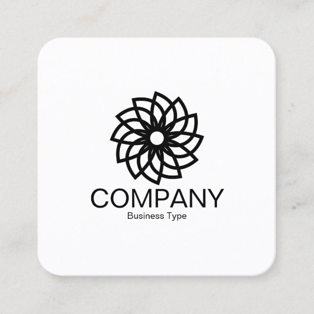 Geometric Flower 03 -  Black on White Square Business Card (Front)