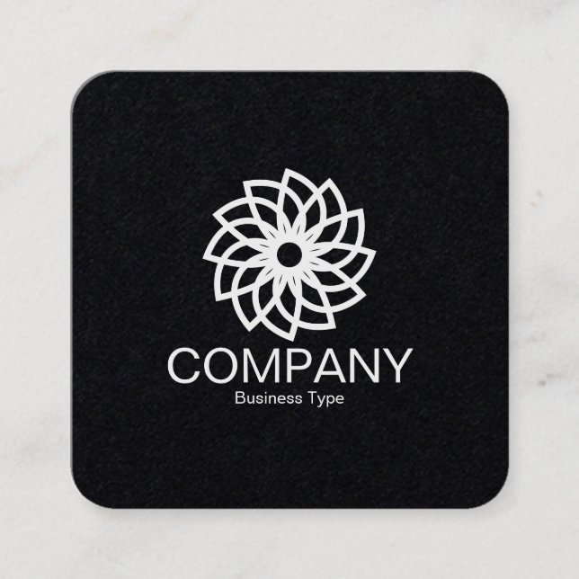 Geometric Flower 03 -  Black Square Business Card (Front)