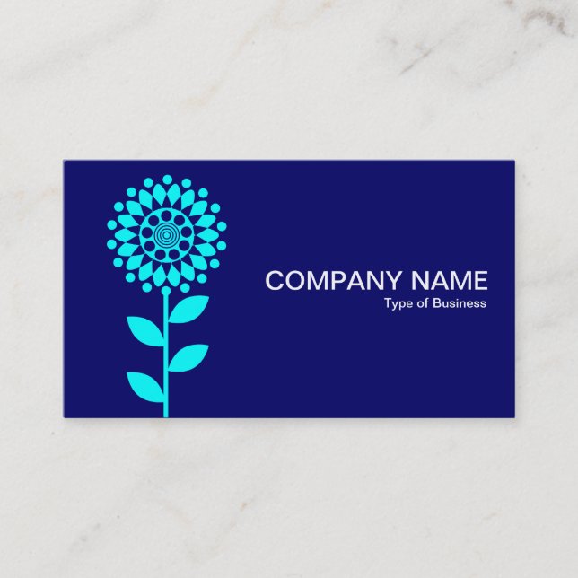 Geometric Flower - Cyan on Deep Navy Business Card (Front)