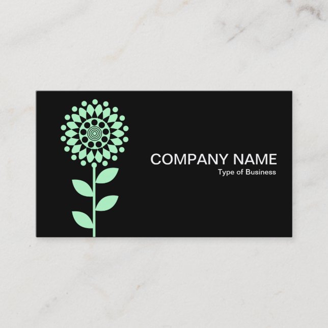 Geometric Flower - Ghost Green on Black Business Card (Front)