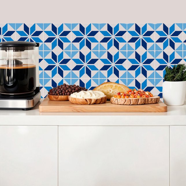 Geometric flower in shades of blue ceramic tile (Creator Uploaded)