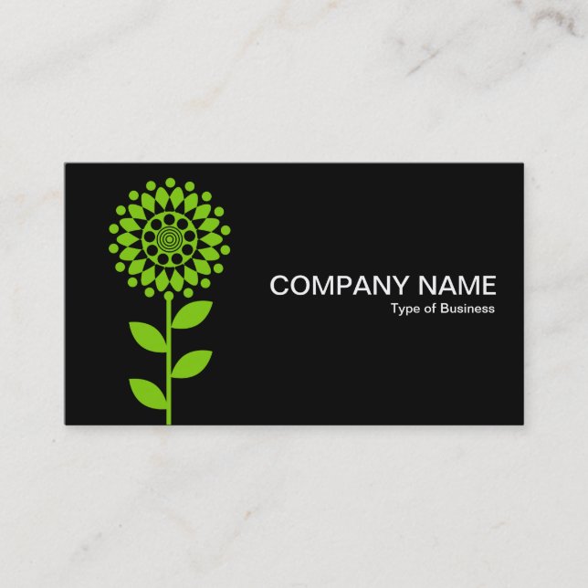 Geometric Flower - Martian Green on Black Business Card (Front)