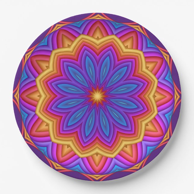 Geometric Flower Medallion Paper Plates (Front)