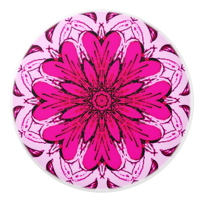 Geometric Flower Pattern in Burgundy & Magenta    Ceramic Knob (Front)