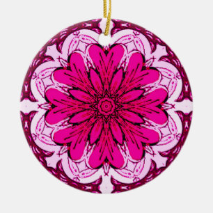 Geometric Flower Pattern in Burgundy & Magenta  Ceramic Ornament