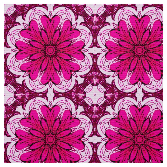 Geometric Flower Pattern in Burgundy & Magenta  Fabric (Swatch)
