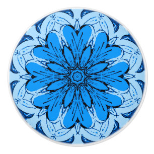 Geometric Flower Pattern in Cerulean & Light Blue Ceramic Knob