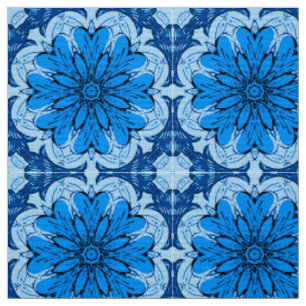 Geometric Flower Pattern in Cerulean & Light Blue Fabric