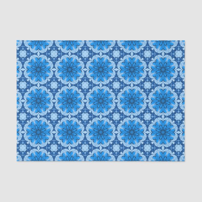 Geometric Flower Pattern in Cerulean & Light Blue  Tissue Paper (Front)