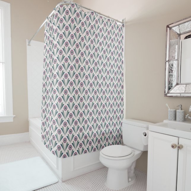 Geometric Flower Pattern Shower Curtain (In Situ)