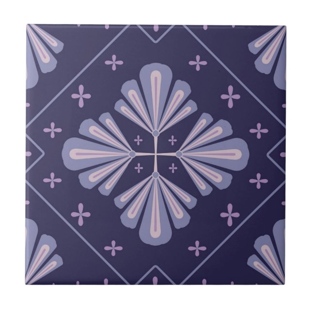 Geometric Flower Petals Abstract Repeat Pattern Ceramic Tile (Front)