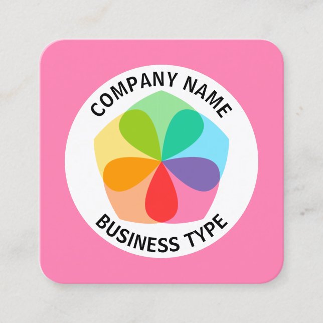 Geometric Flower -  Pink #FF7FB2 Square Business Card (Front)