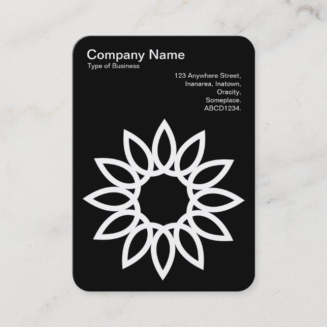 Geometric Flower - White on Black Business Card (Front)