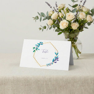 Geometric flower wreath, green script table number place card