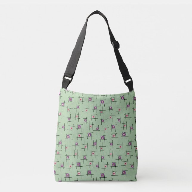 Geometric Flowers and sticks on green background Crossbody Bag (Front)
