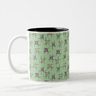 Geometric Flowers and sticks on green background Two-Tone Coffee Mug
