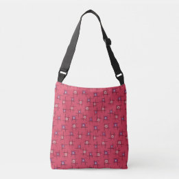 Geometric Flowers and sticks on red background Crossbody Bag