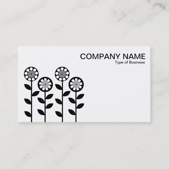 Geometric Flowers - Black Business Card (Front)